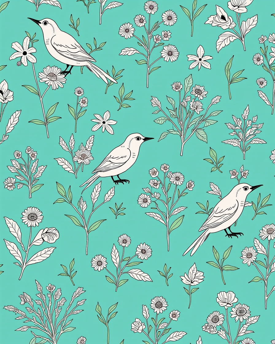 Birds and Botanical Floral Pattern Rug