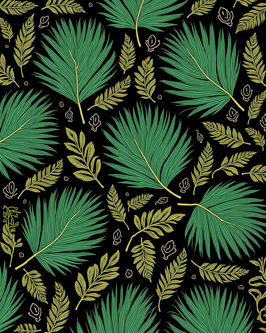 Green Yellow Palm Leaf Pattern Rug