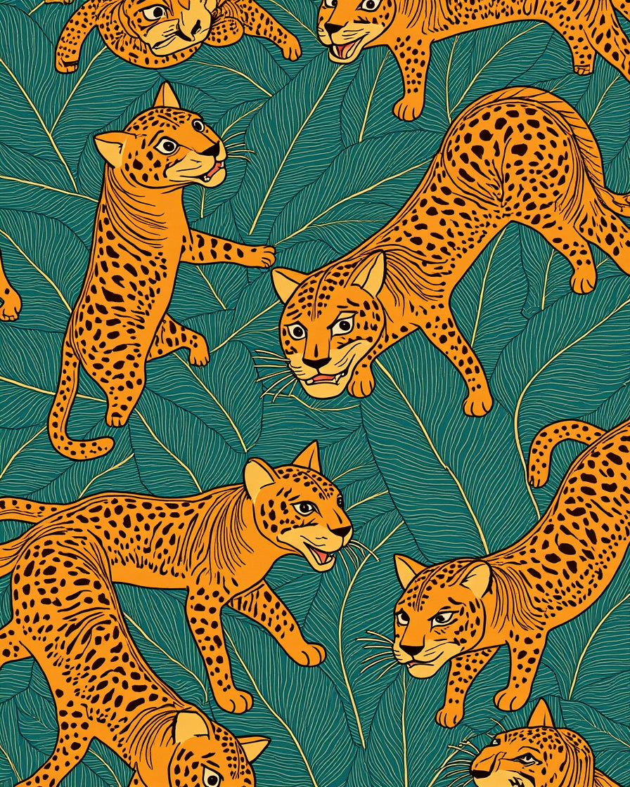 Vibrant Jungle Leopard Print Design Rug