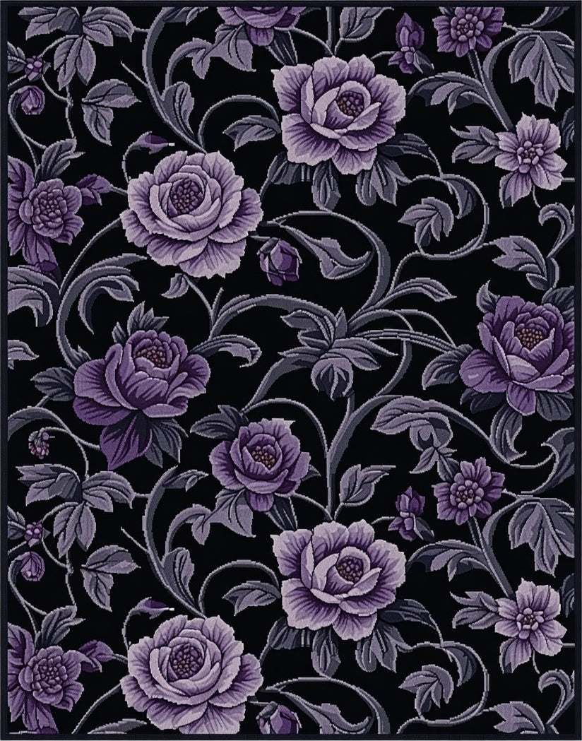 Purple Floral Swirl Vines Rug