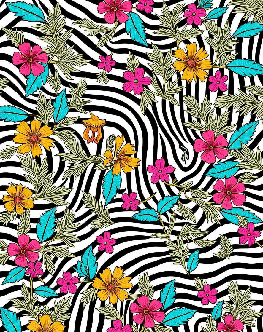 Floral Zebra Print Whimsical Design Rug