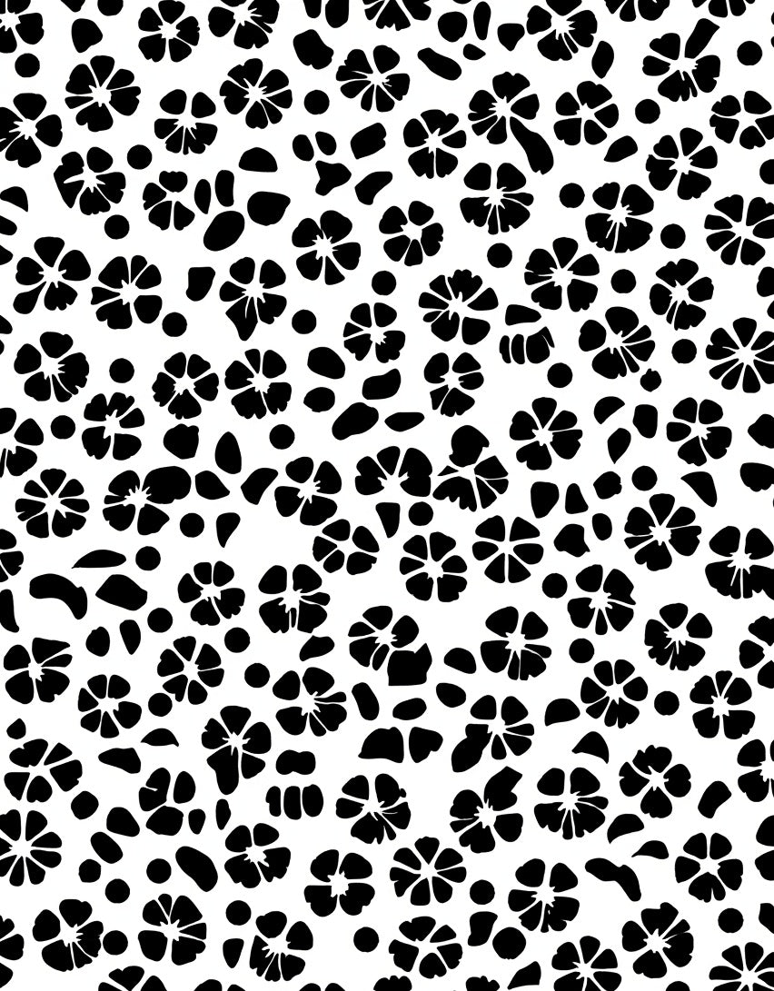Black White Floral Scatter Design Rug