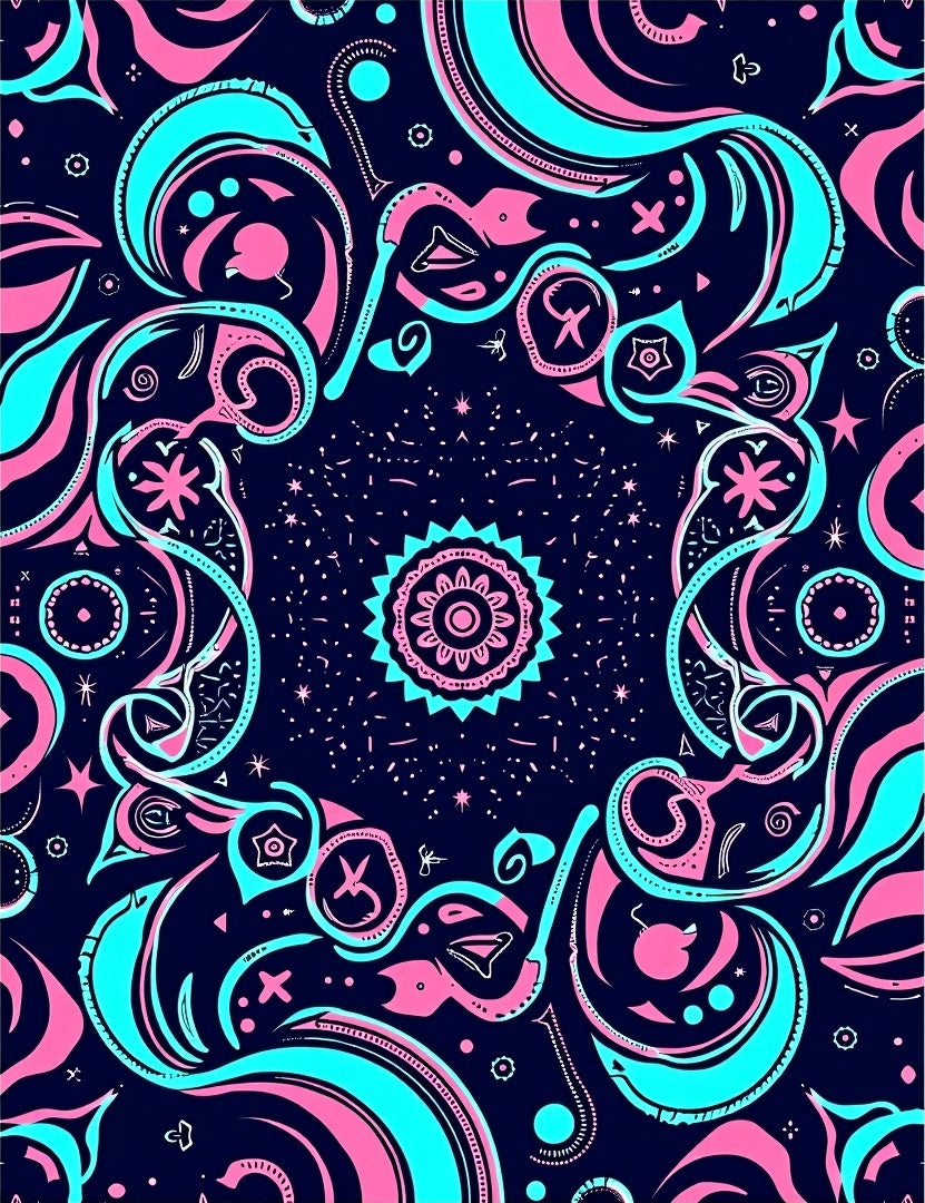Whimsical Pink Teal Starburst Medallion Rug