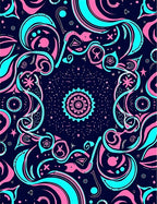 Whimsical Pink Teal Starburst Medallion Rug