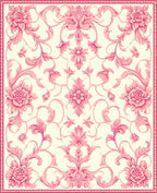Ornate Pink Floral Damask Pattern Rug