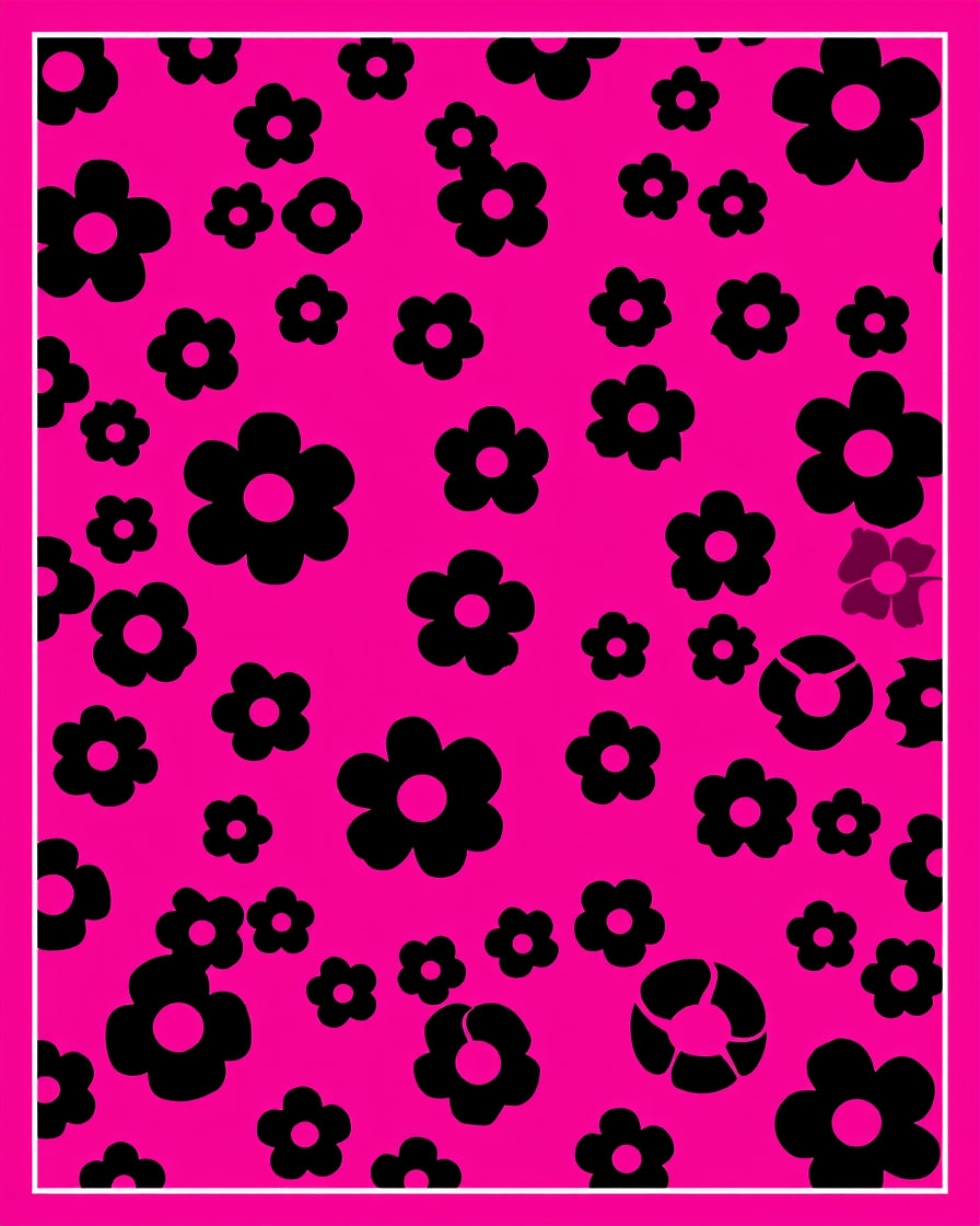 Bold Black Flower Patterned Rug