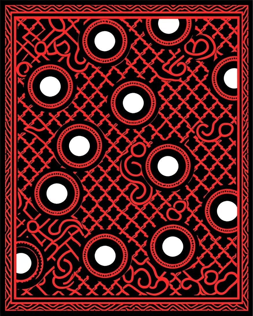 Bold Red Circles Tribal Grid Rug