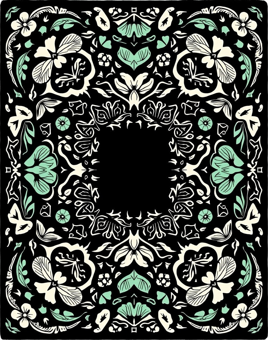 Black Floral Mandala Motif Rug