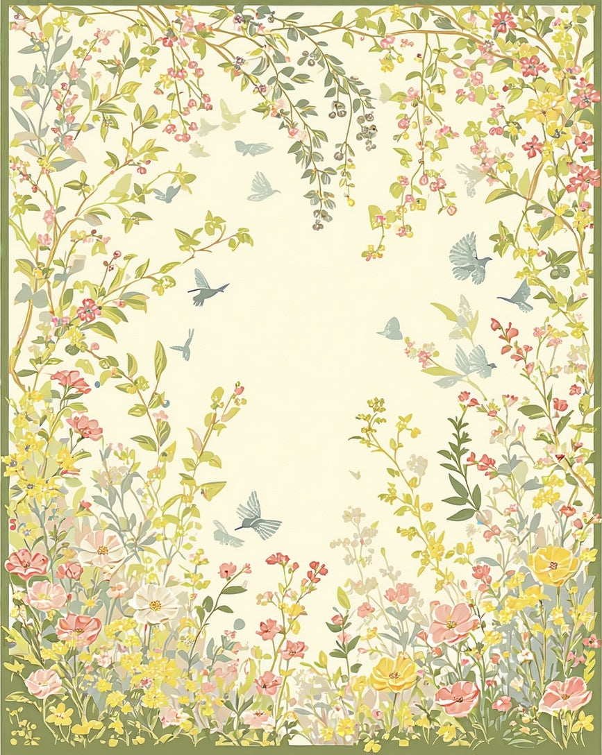 Whimsical Floral Birds In Spring Garden Rug