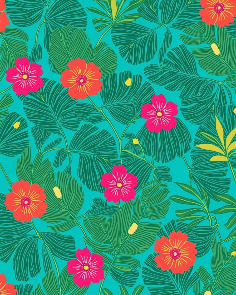 Vibrant Tropical Floral Leaf Pattern Rug