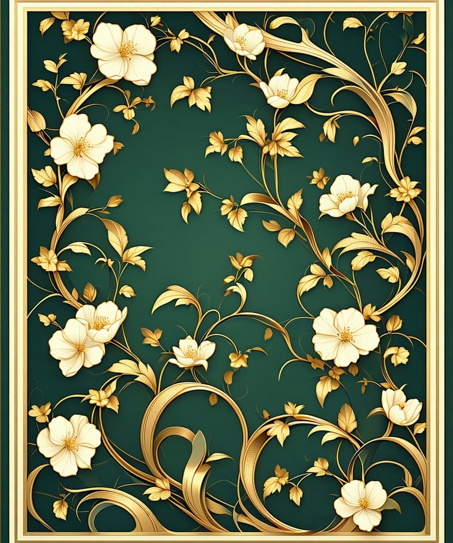 Elegant Floral Gold Scroll Pattern Rug