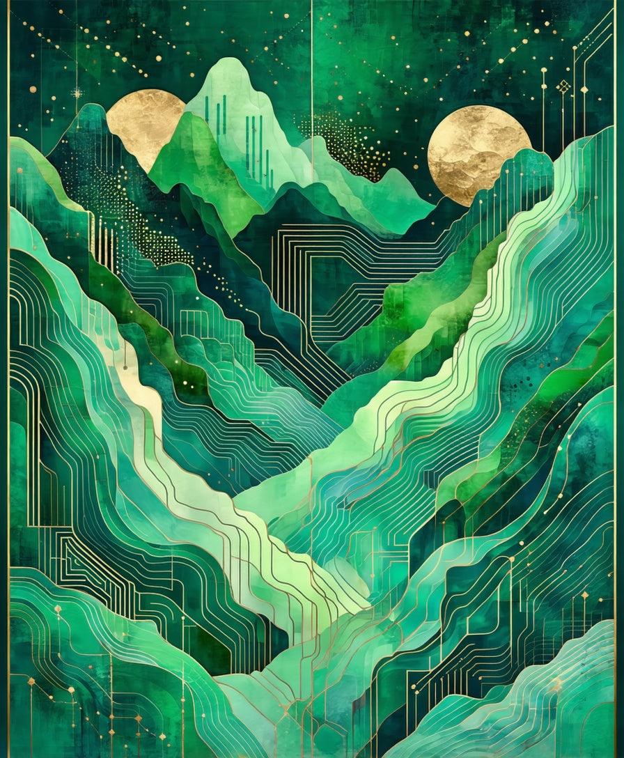 Emerald Green Abstract Mountainscape Rug