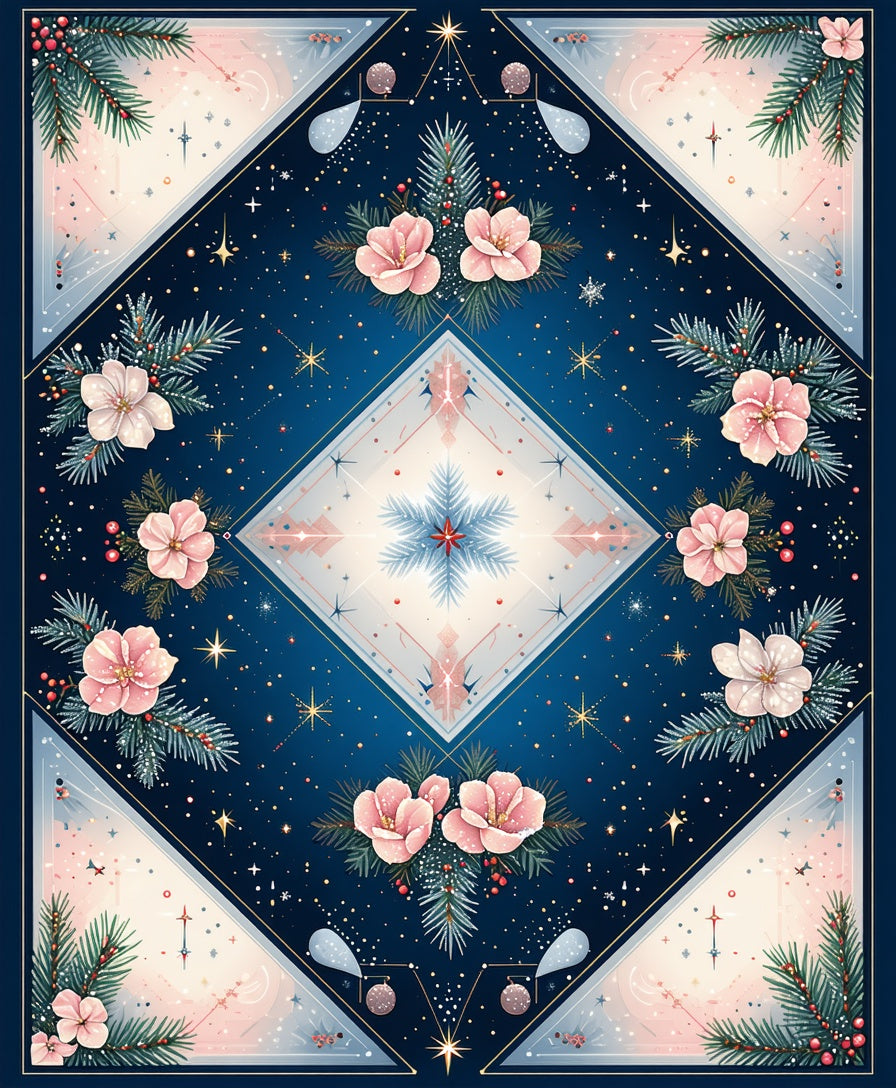 Winter Wonderland Floral Geometric Design Rug