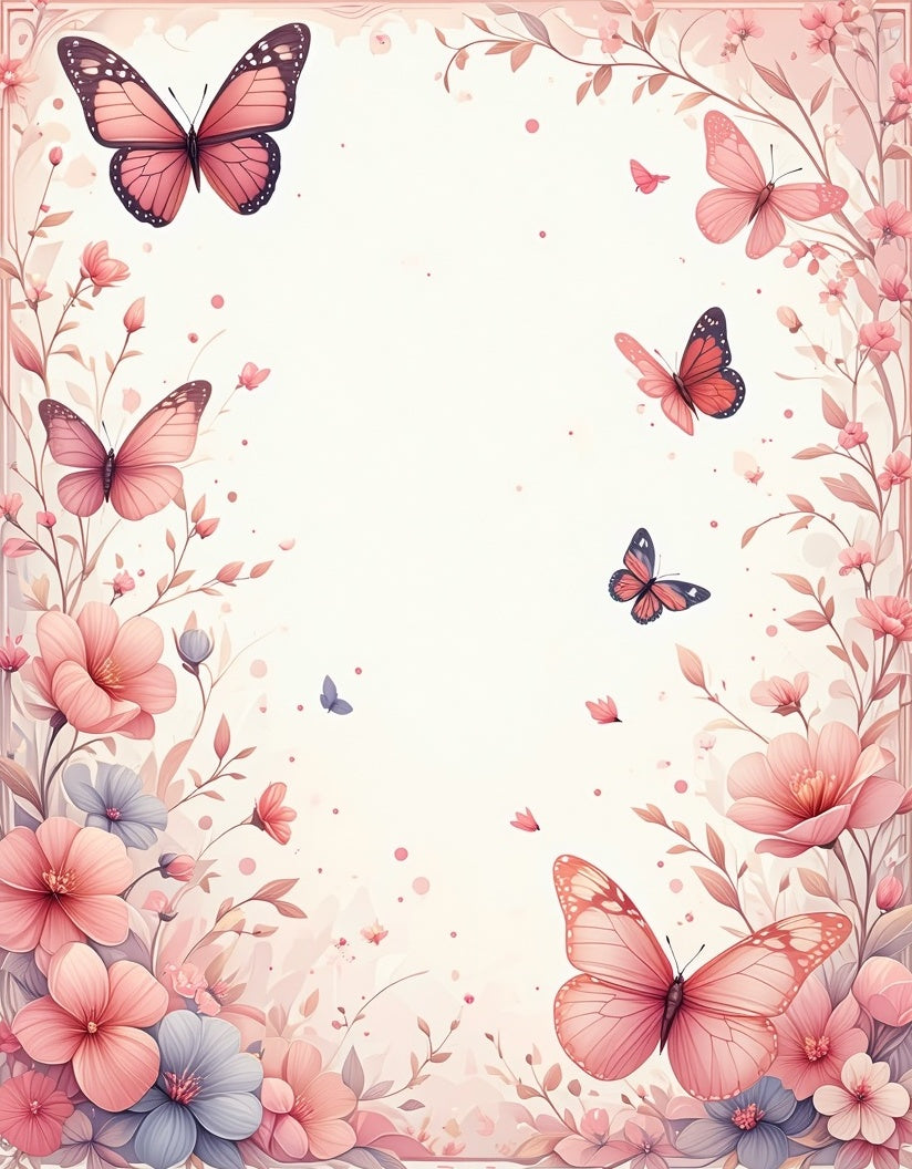 Whimsical Butterflies Blossoms Gentle Pink Rug