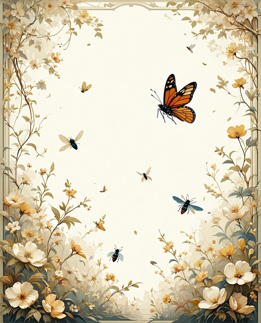 Floral Insects Butterfly Meadow Design Rug