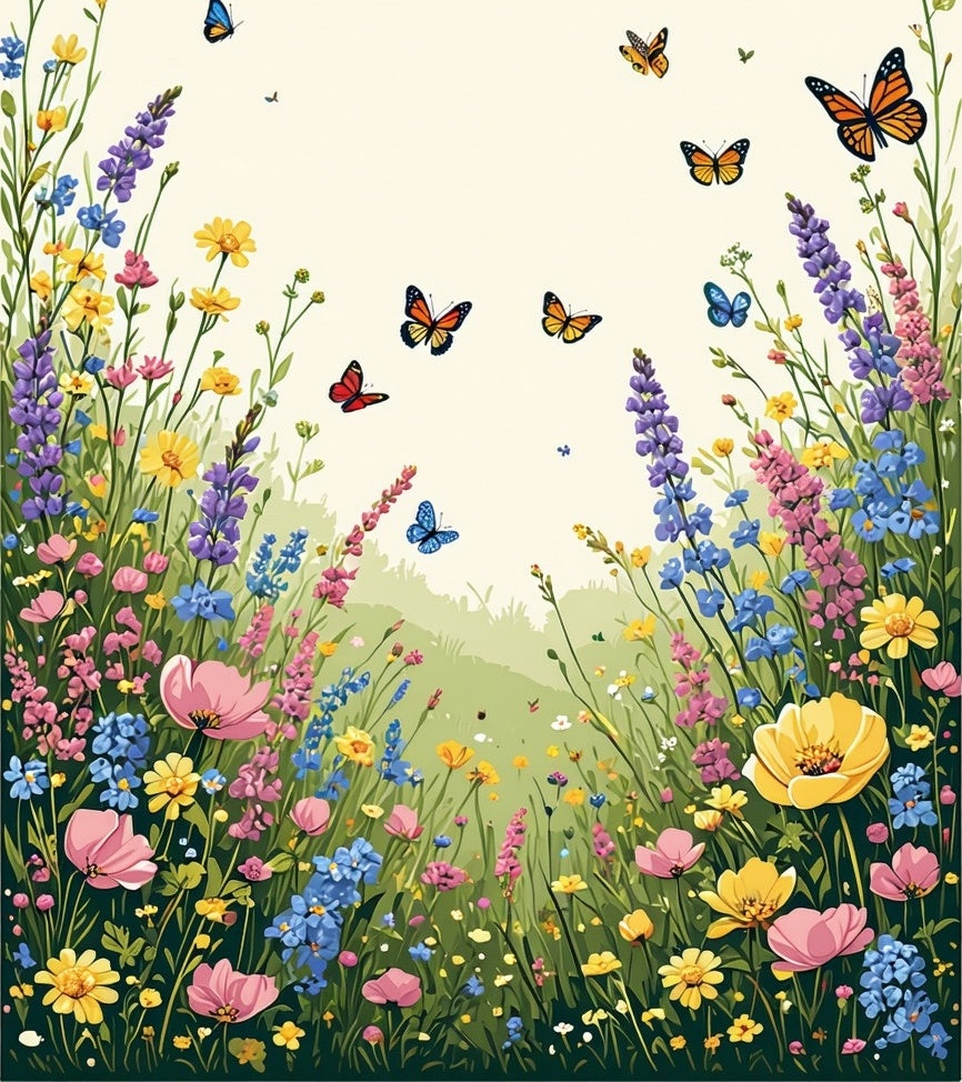 Vibrant Wildflower Meadow Butterfly Garden Rug