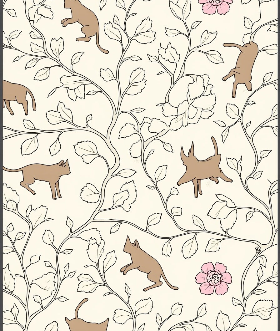 Whimsical Cats Floral Vine Pattern Rug