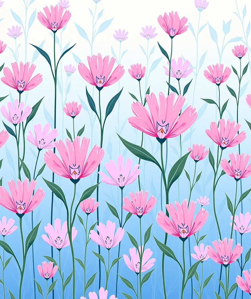 Pink Open Petal Floral Garden Gradient Rug