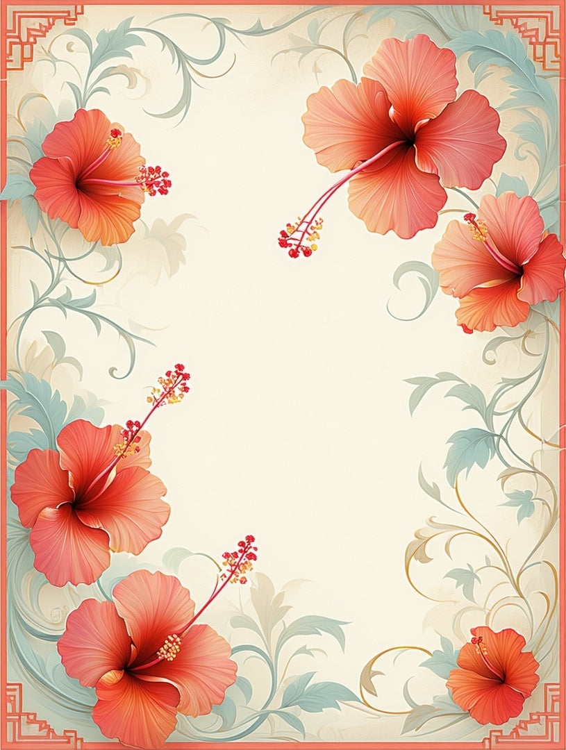 Coral Hibiscus Floral Swirl Pattern Rug