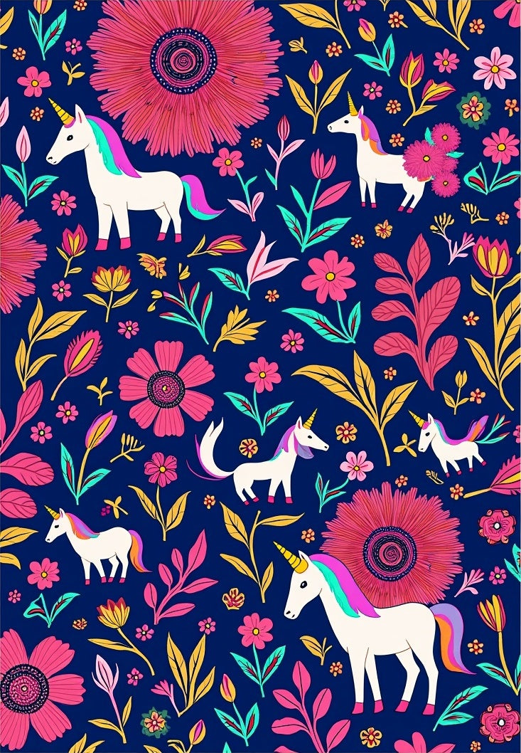 Vibrant Unicorn Floral Print Rug