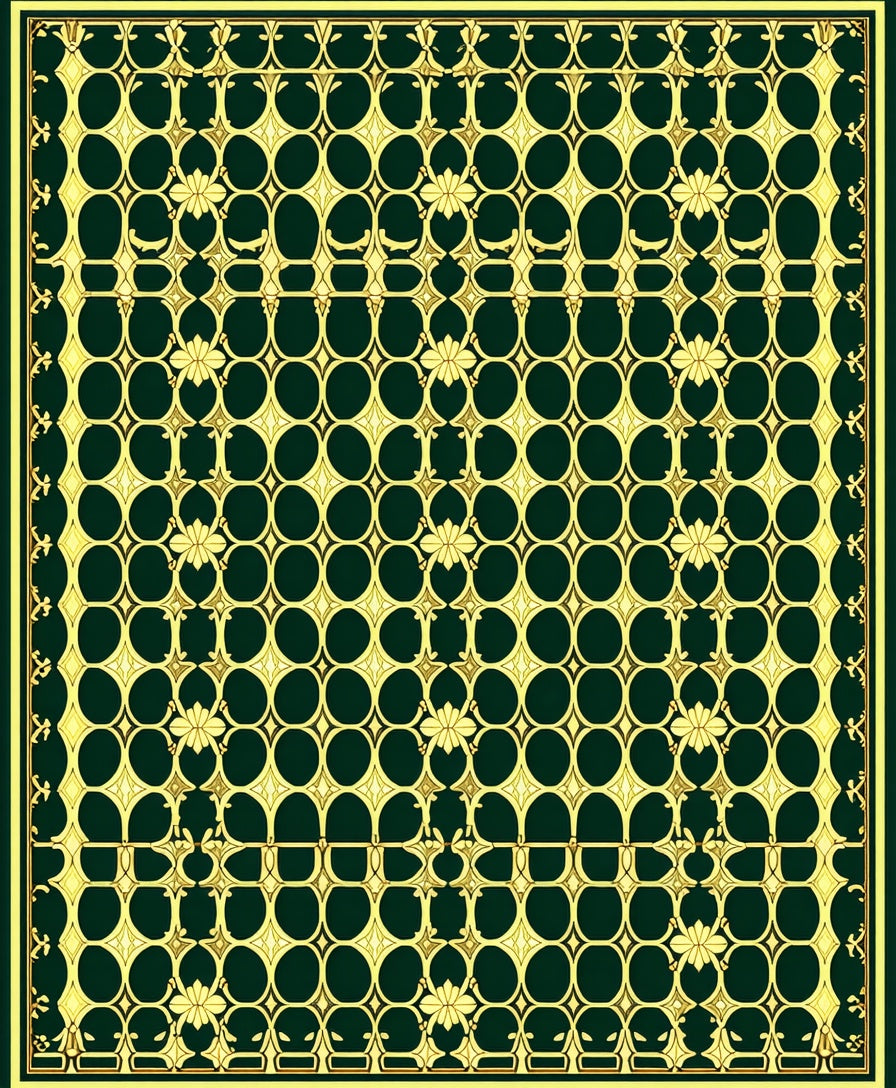 Elegant Gold Orb Floral Pattern Rug