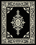 Bold Black Cream Floral Scroll Border Rug