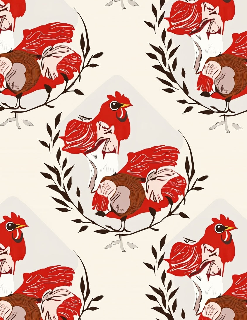 Fowl Floral Artistry in Red Rug