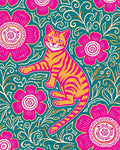 Vibrant Cat Floral Whimsical Pattern Design Rug