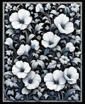 Delicate Floral Patterned Monochrome Rug