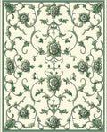 Ornate Green Floral Vine Pattern Rug