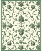 Ornate Green Floral Vine Pattern Rug