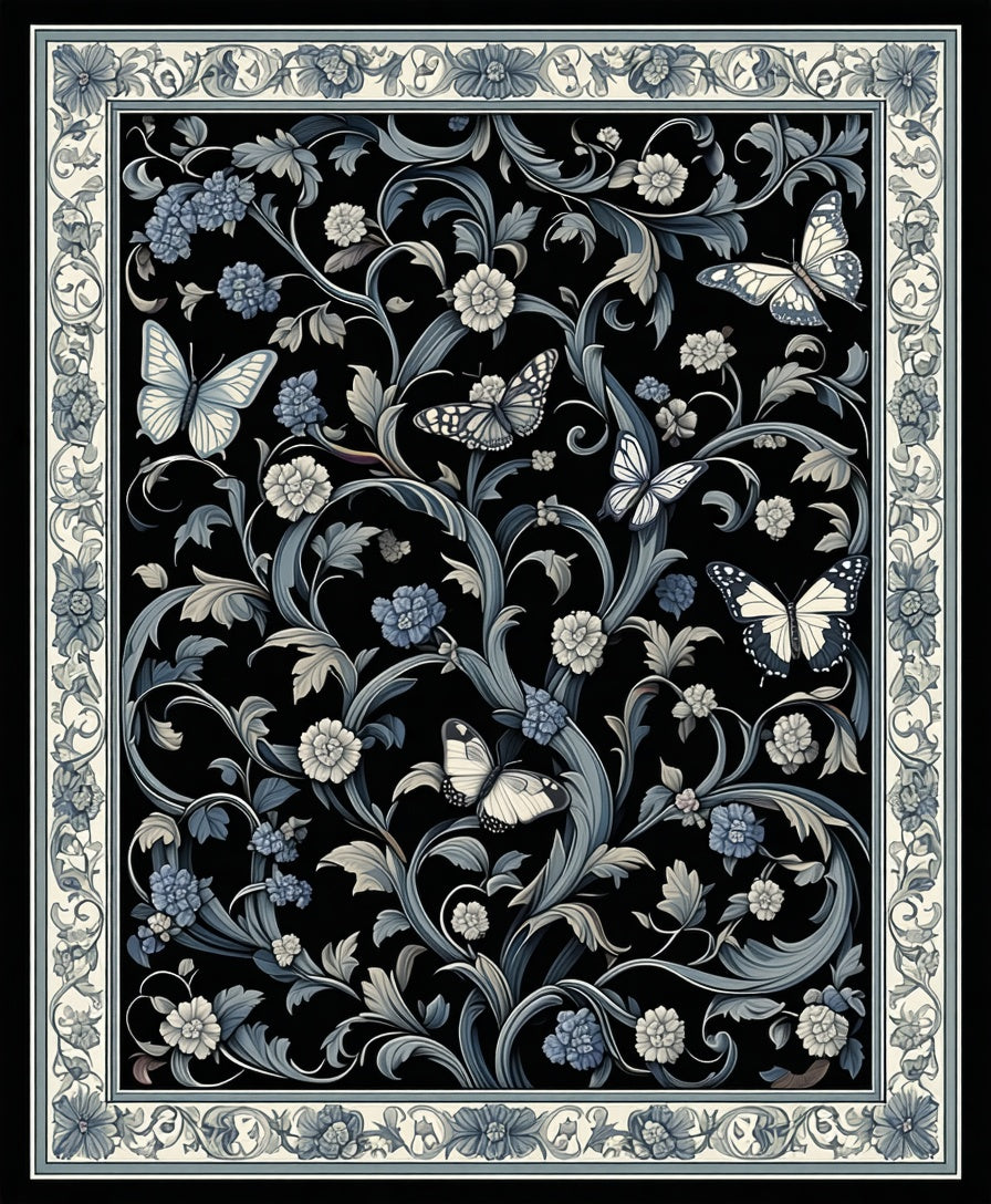 Vintage Floral Butterfly Garden Design Rug