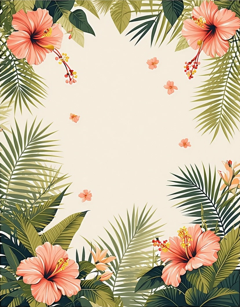 Tropical Floral And Palm Leaf Pattern Rug