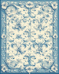 Elegant Blue White Floral Pattern Rug