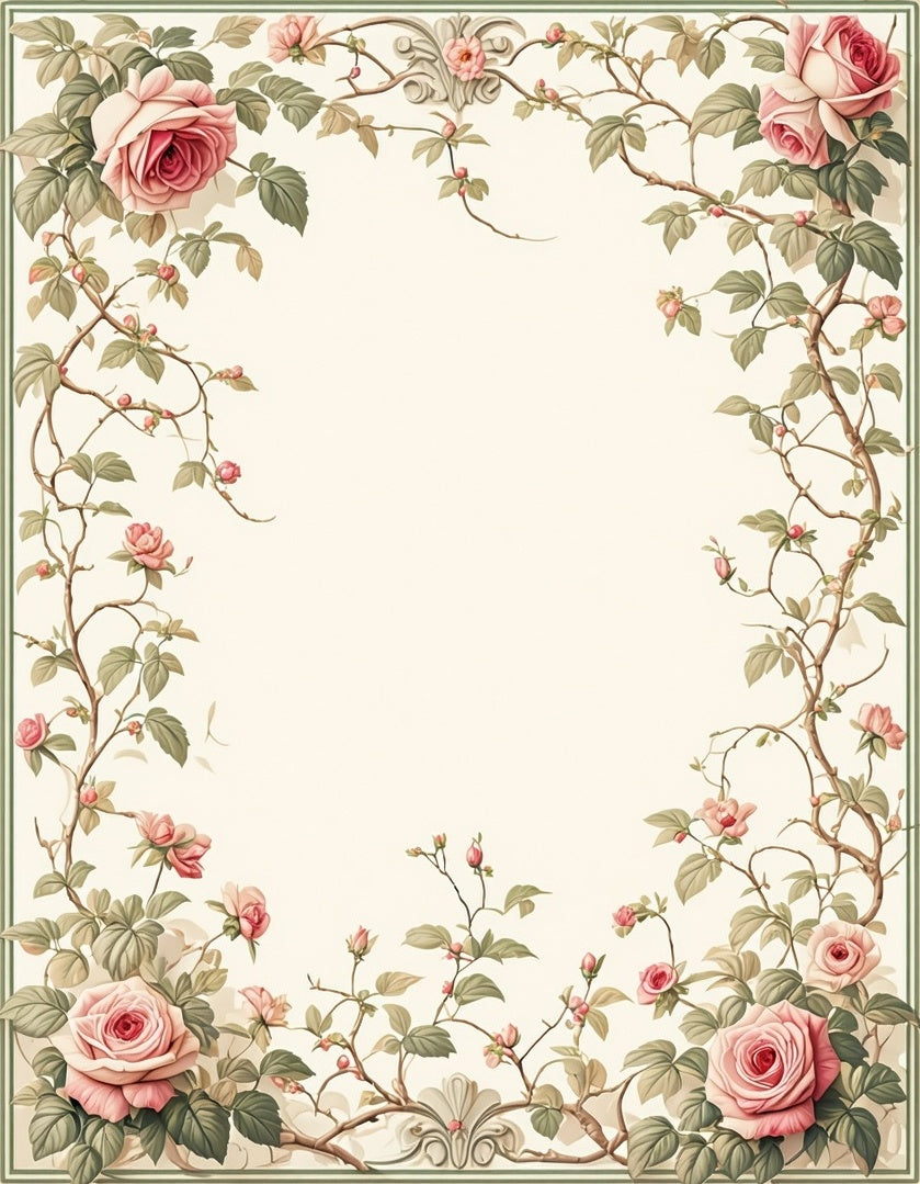 Romantic Pink Roses Vine Pattern Rug