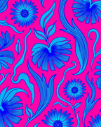 Bold Blue Floral Swirl Pattern Rug