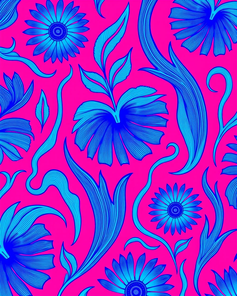 Bold Blue Floral Swirl Pattern Rug