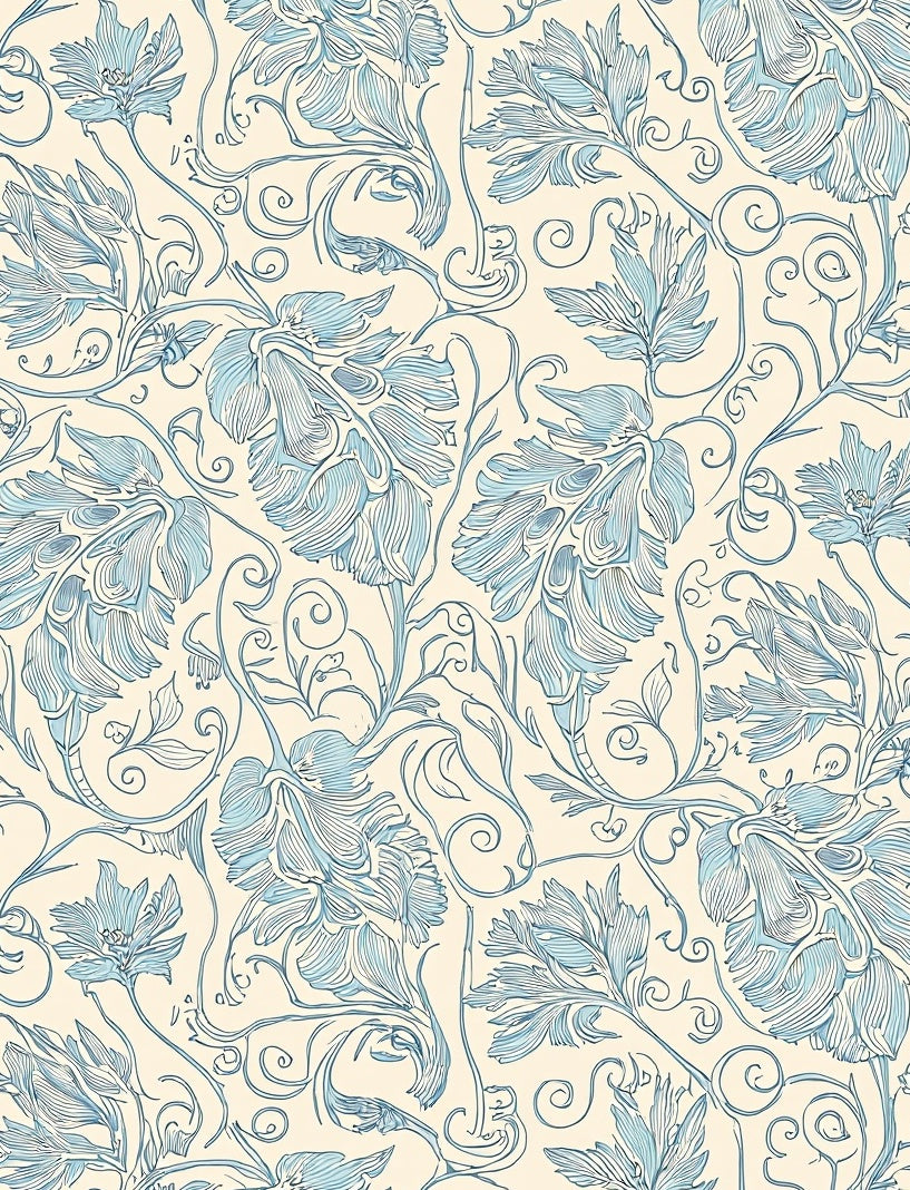 Art Nouveau Blue Floral Vine Pattern Rug