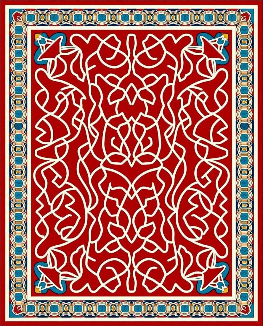 Crimson White Intertwined Floral Border Rug