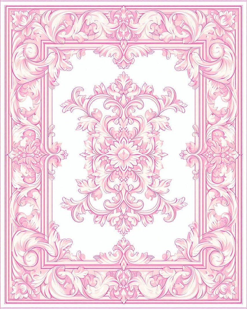Elegant Pink Rococo Swirl Rug