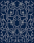 Navy White Floral Gate Composition Rug