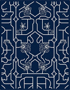 Navy White Floral Gate Composition Rug