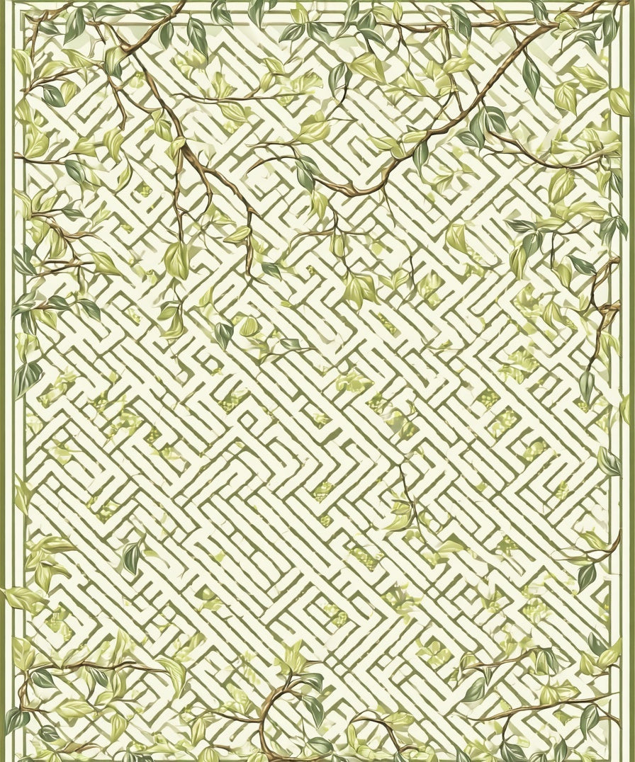 Green Floral Maze Pattern Rug
