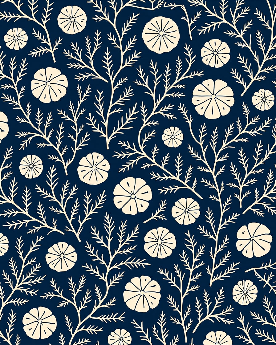 Navy Botanical Print Rug