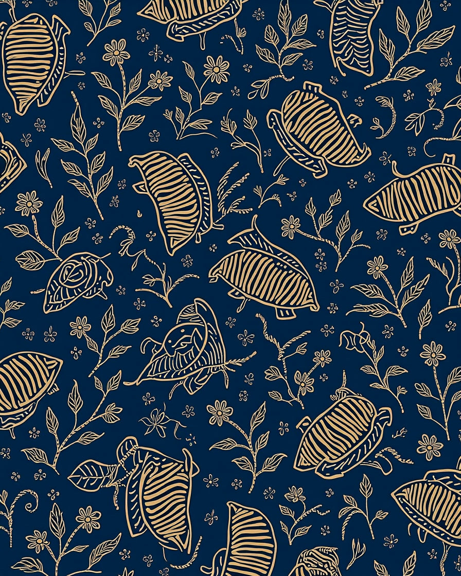 Gold Tropical Floral Pattern Rug