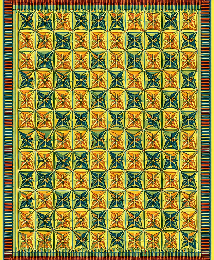 Golden Yellow Geometric Starburst Pattern Rug