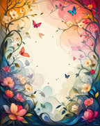 Whimsical Floral Vines Butterflies Art Rug