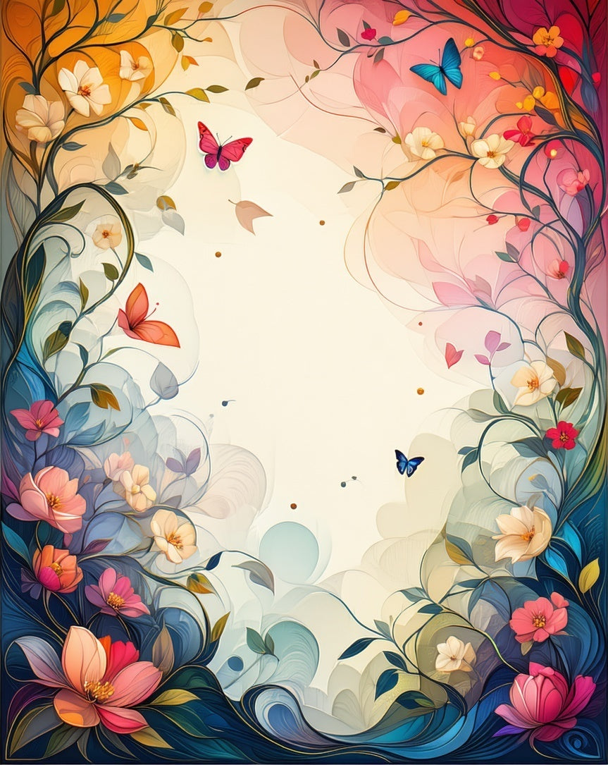 Whimsical Floral Vines Butterflies Art Rug