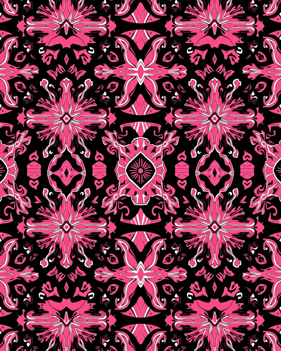Bold Pink Ornamental Symmetry Pattern Rug