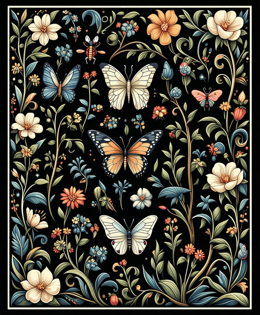 Floral Garden Butterfly Pattern Rug
